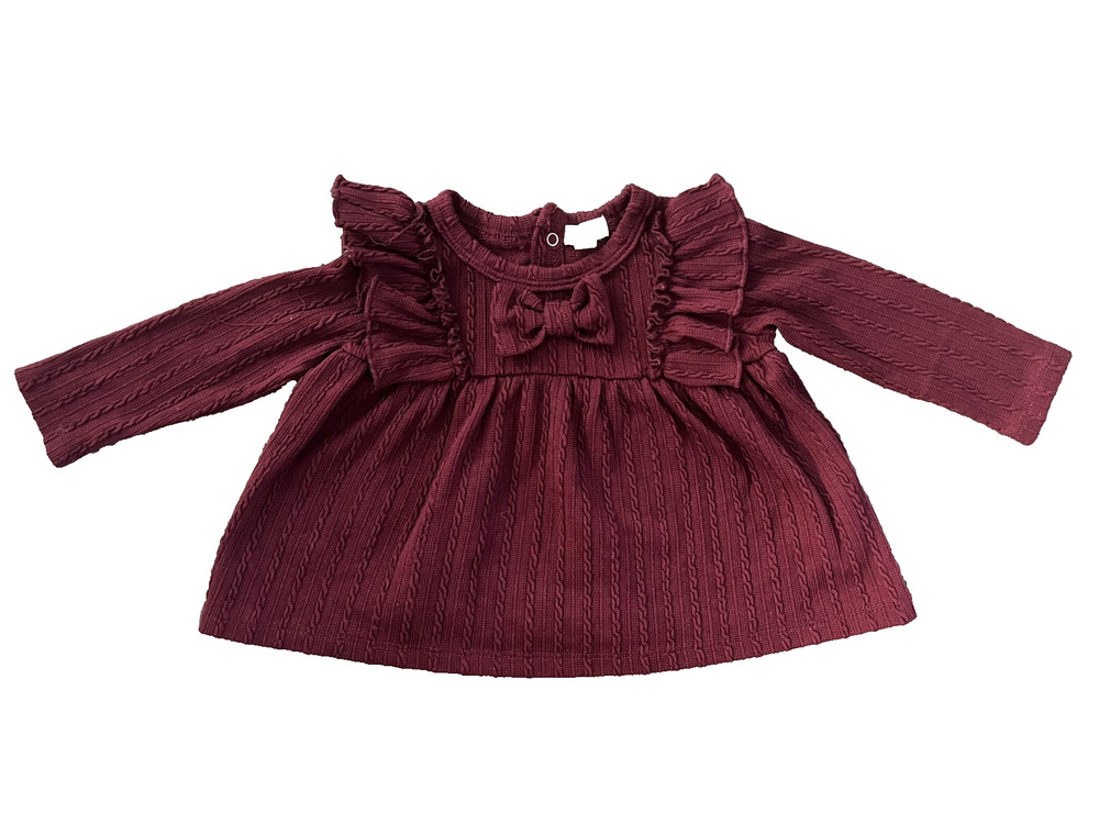 Girl Babies Mini Bean Size 6/9 Month Red Bow Cable Knit Blouse Snap Closure